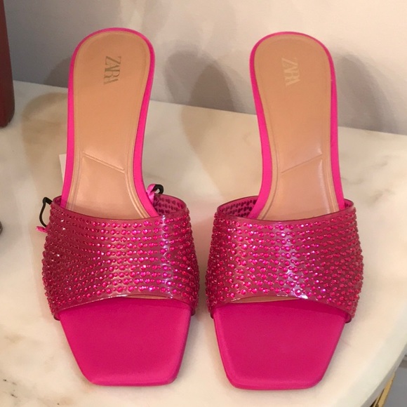 Zara SPARKLY VINYL PINK FUCHSIA SANDALS sz.8 - Picture 5 of 12